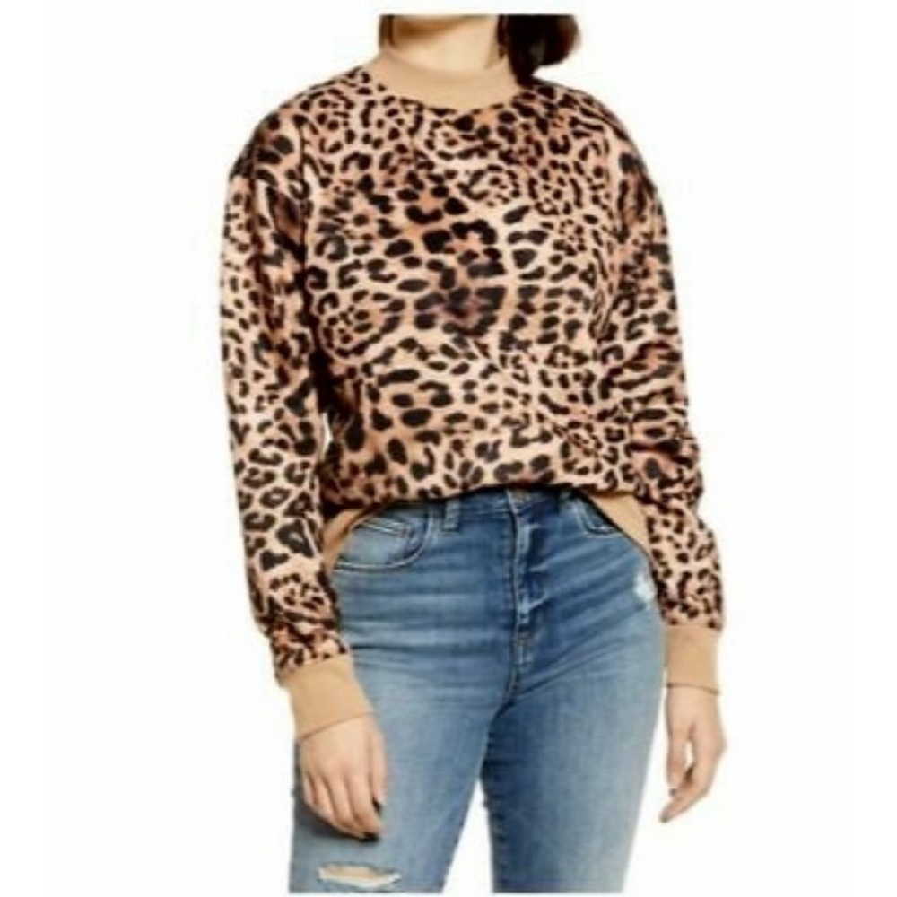 NWT Bp Mock Neck Graphic Sweatshirt In Tan Simple Leopard Print